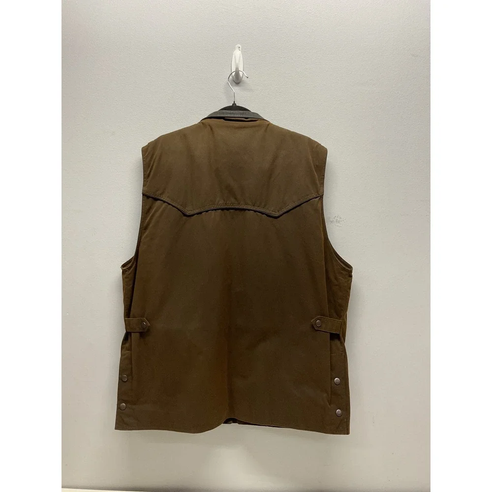 Outback Trading Co Mens Brown Oilskin Western Vest Leather Trim Workwear Large